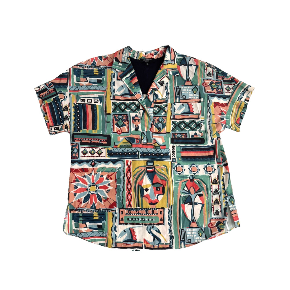 Lafayette 148 Huxley Top XL Cotton Modernist Abstract Patchwork Guggenheim Art